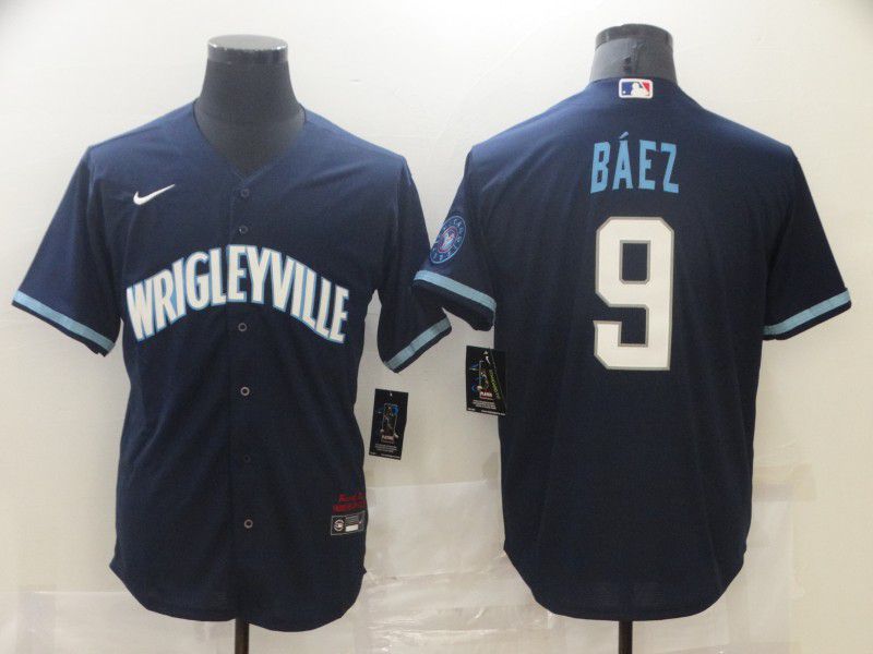 Men Chicago Cubs 9 Baez City Edition Blue Game Nike 2021 MLB Jersey